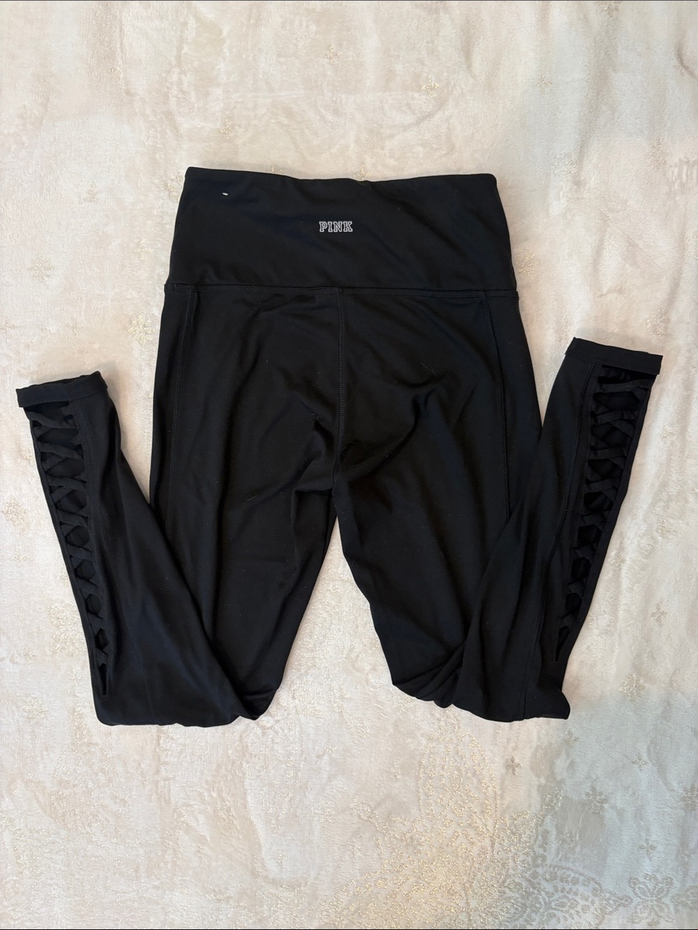 Victoria's Secret Womens PINK Ultimate Leggings Small - Black Criss Cross Detail